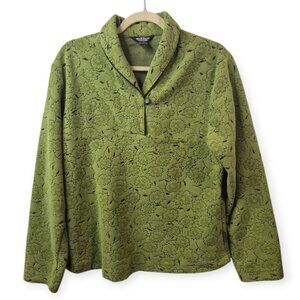Woolrich Sweater Womens M Green Fleece Pullover Long Sleeve Leaves Outdoor